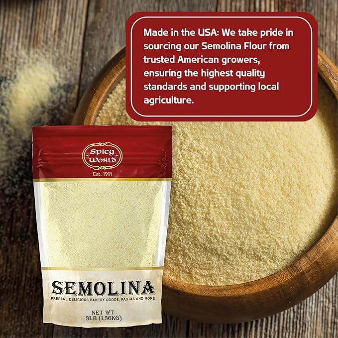 Spicy World Semolina Flour 3 LB (48 Ounce), USA Grown Semolina for Pizza, for Pasta, and Bread Making, Fine Ground