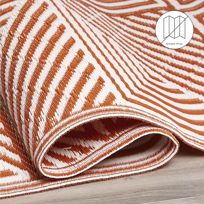 Fab Habitat Outdoor Rug - Waterproof, Fade Resistant, Crease-Free - Premium Recycled Plastic - Modern Geometric - Patio, Deck, Porch, Balcony, Laundry Room - Tokyo - Burnt Orange - 4 x 6 ft