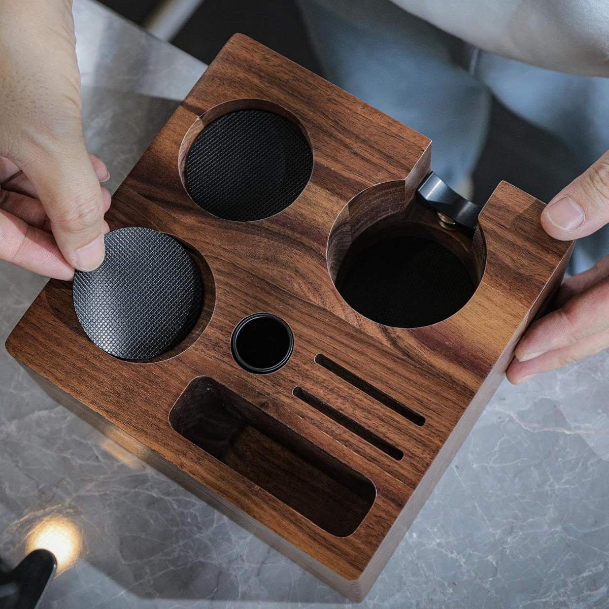 Espresso Accessories Kit 51mm Includes Self Leveling Tamper, Coffee Distributor, Dosing Funnel with Puck Screens, Tamping Station