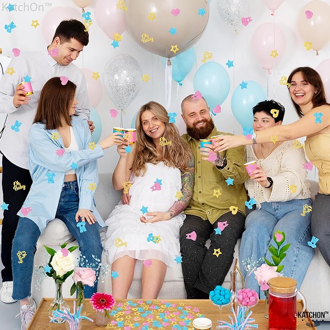 KatchOn, Pink, Blue and Gold Gender Reveal Confetti - Pack of 240 | Boy Or Girl Table Confetti | Gender Reveal Decorations | Oh Baby Decorations for Boy Or Girl | Gender Reveal Table Confetti