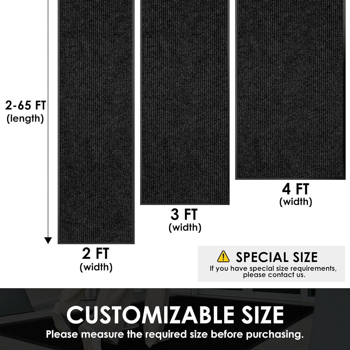 3′ x 17′ Front Door Mat Indoor Outdoor Entrance, Commercial Floor Mat Heavy Duty Dirt Trapper Entryway Doormat, Custom Size Non Slip Rubber Backing Welcome mat, Door Mat for High Traffic Area