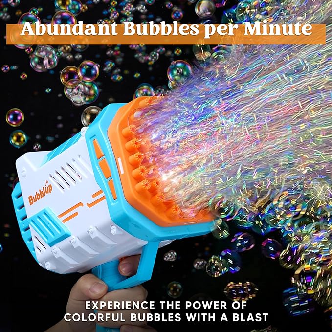 JOYIN Sloosh Bubble Machine Guns, 69 Holes Bubble Gun Blaster Blower for Kids Adults, Colored Light Bazooka Rocket Shape with Solution Outdoor, Summer Toy, Gift, Party Favor, Wedding, Birthday, Easter