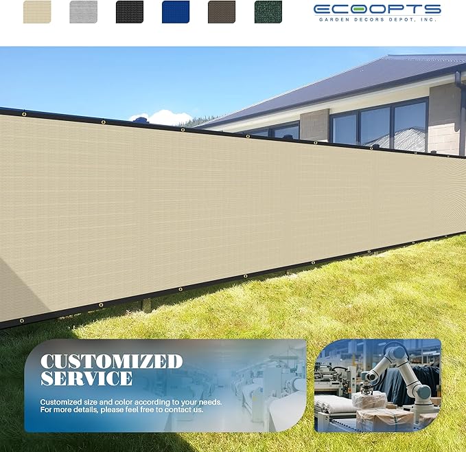 ECOOPTS 8'x238' Privacy Fence Screen Windscreen with Copper Grommets, Fit for Commercial Fence and Residential Garden Outdoor 90% UV Blockage, Cable Zip Ties Included (Beige)