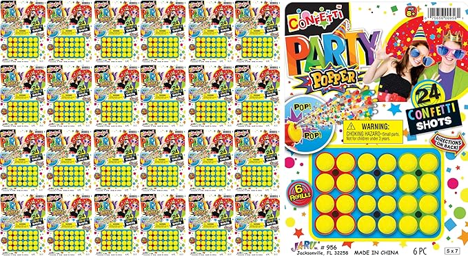 JA-RU Confetti Poppers Refills (24 Packs) – Refill Cartridges Compatible with JA-RU Confetti Popper Gun, Multicolored Confetti, Bulk Party Celebration Supplies | 956-24s