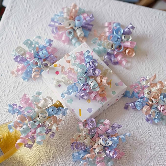Pastel Curly Ribbon Bows 5 inch, 8 Counts | Gift Wrapping Bows for Hair, Baskets & Wreaths | Premade Bows for Easter, Graduation Day & Birthdays | Pink Craft Bows, Lazos para Regalos