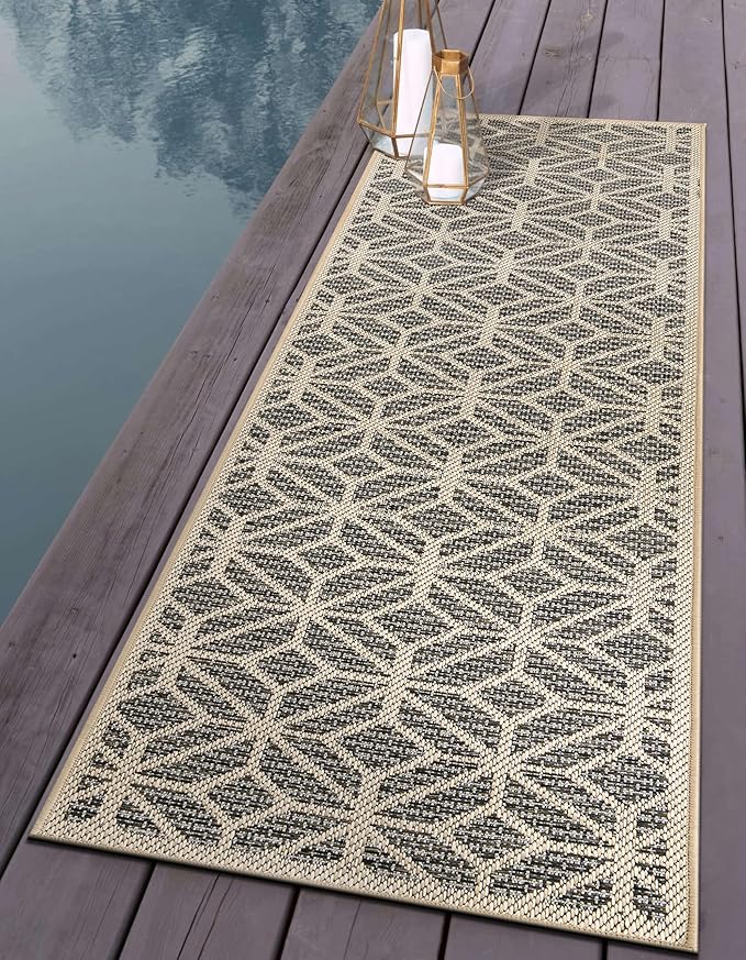 Rugshop Blue Contemporary Geometric Indoor/Outdoor Area Rug — Hose Washable for Hallway, Entryway and Kitchen, 2'3" x 12'