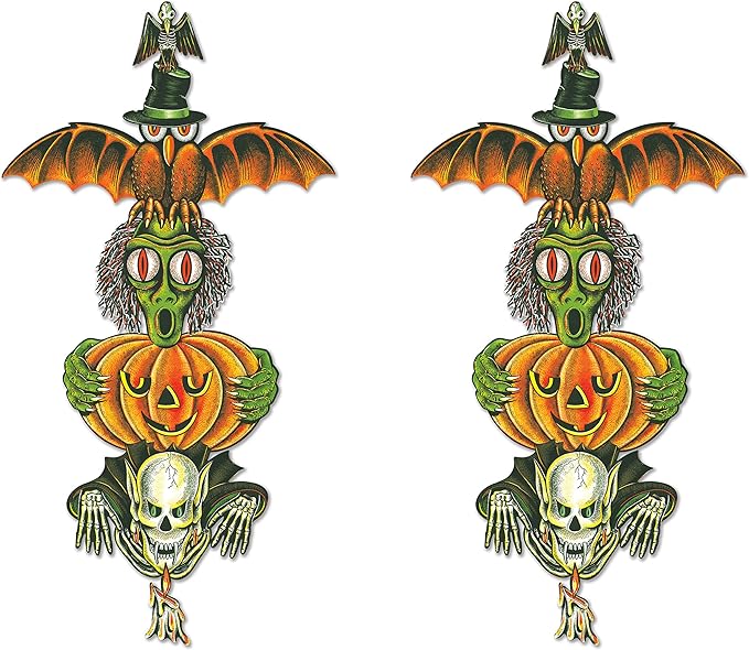 Beistle Vintage Halloween Totem Pole Cutouts 12 Piece, 6"-28", Multicolored
