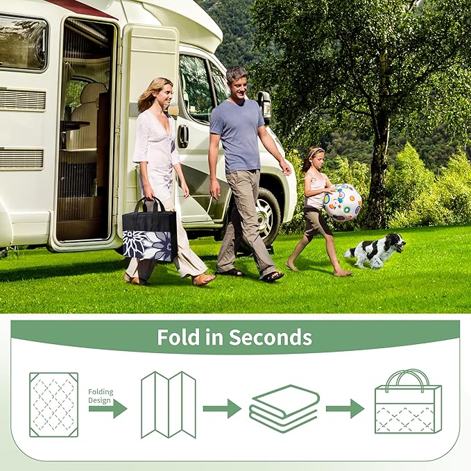 GENIMO Outdoor Rug Waterproof for Patio Decor, 6' x 9' Reversible Plastic Straw Floral Camping Carpet, Large Area Rugs Mats for RV, Camper, Deck, Balcony, Porch, Beach, Picnic, Blue & White
