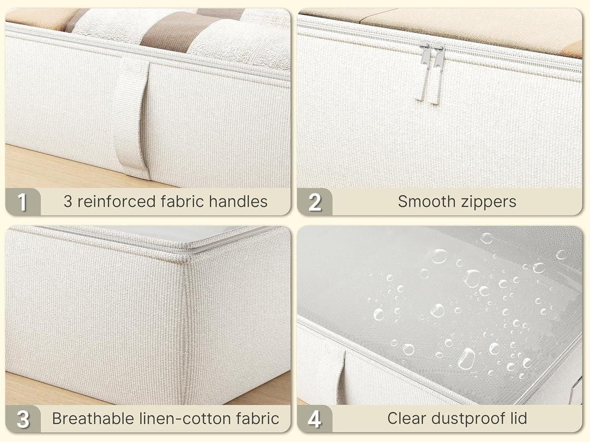 2-Pack Under Bed Storage Containers, 8 Inches Tall Underbed Clothes Storage Organizer Bin with Sturdy Sidewalls/Bottom, Under the Bed Storage Bags 2 Storage Bins, Beige