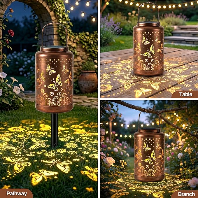 Butterfly Solar Lanterns Outdoor Waterproof,Birthday Gifts for Women Mom Grandma,Decorative Hanging Garden Decor for Yard, Patio, Backyard, Porch