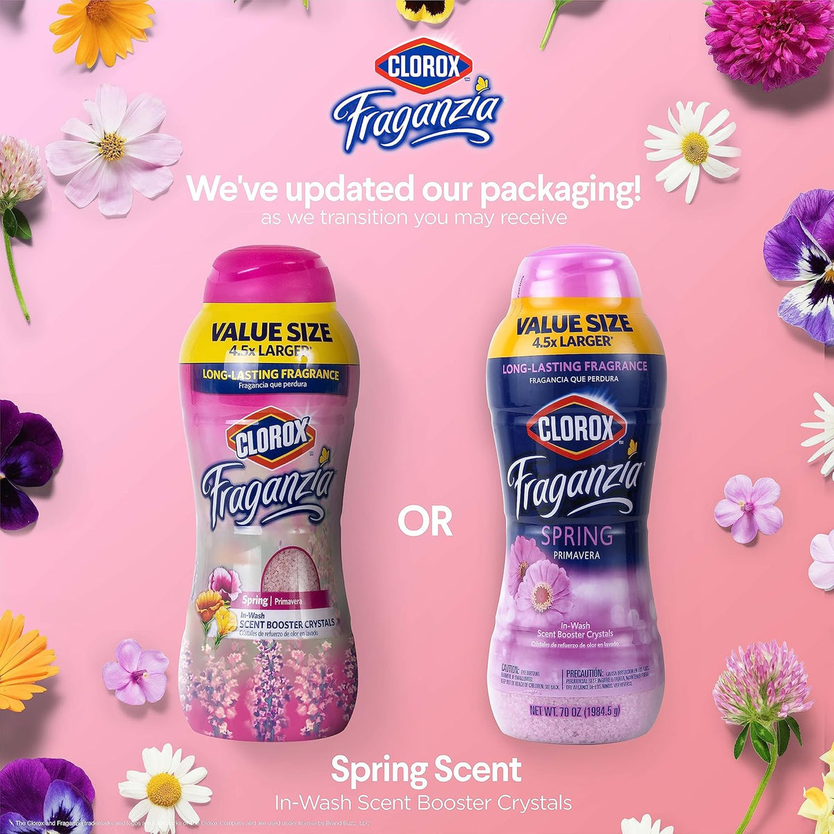 Clorox Fraganzia Laundry Scent Booster Crystals in Spring Scent - Scented In-Wash Freshener Beads for Fresh, Clean, Great Smelling Clothes and Linens, 70 Oz - 6 Pack