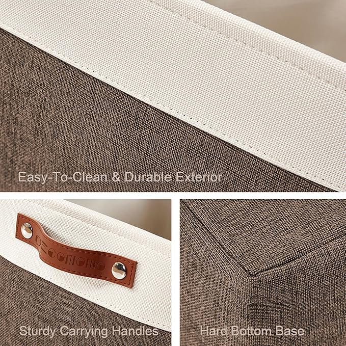 DECOMOMO Storage Bins, Extra Large Fabric Storage Baskets for Shelves, Decorative Linen Closet Organizer, 15.8 x 12.5 x 10 inches (Brown & White, 3 Pack)
