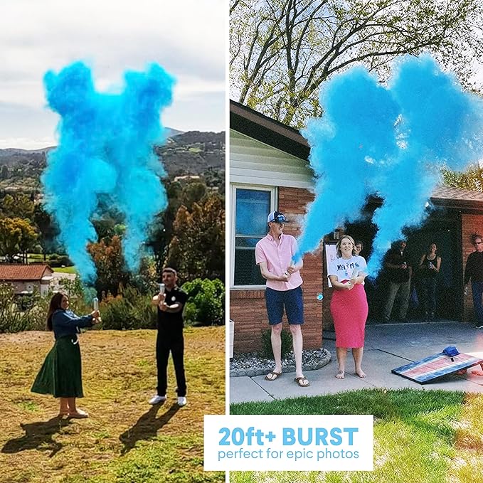 PrimePure Gender Reveal Confetti Cannon - Biodegradable Powder Cannons Smoke Bomb - Blue, 2 Pack - Party Poppers Baby Powder Blue Confetti Poppers for Baby Boy Gender Reveal Party