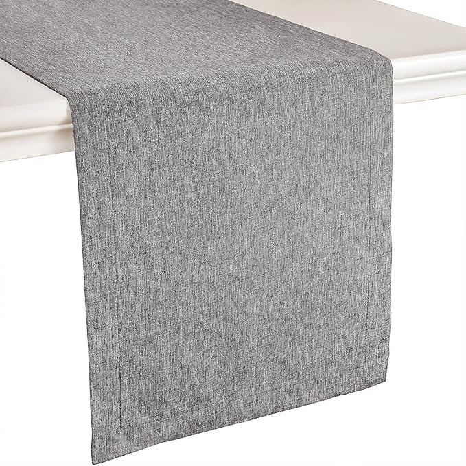 Mebakuk Linen Farmhouse Table Runner Large Burlap Style Soft and Waterproof Decorative Fabric Runner for Outdoor Wedding and Dinner (14 x 108 Inch, Dark Grey)