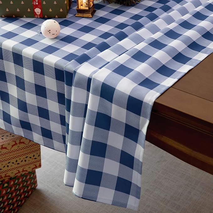 Classic Gingham Plaid Tablecloth Fabric - Rectangular 58x102 Inch Water Resistant Checked Table Cloth for Indoor/Outdoor Use - Table Cover for Kitchen, Picnics, Gardens, and Parties