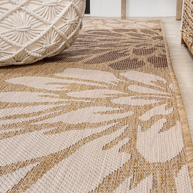 JONATHAN Y Floral Textured Weave Indoor Outdoor Square Area Rug 5X5 Brown/Cream, Zinnia Modern for Backyard, Patio, Porch, Easy-Cleaning, High Traffic, Pet-Friendly, Non-Shedding (SMB110I-5SQ)