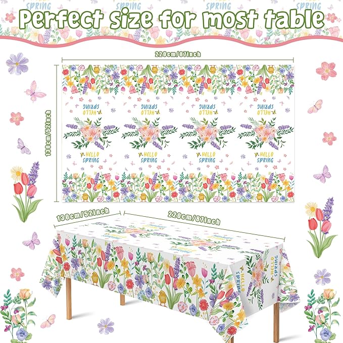 OHOME 2 Pack Spring Decorations - Spring Decorations for Home - Disposable Plastic Spring Tablecloth | Floral Tablecloth for Mothers Day Wildflower Butterfly Birthday Garden Party Decorations
