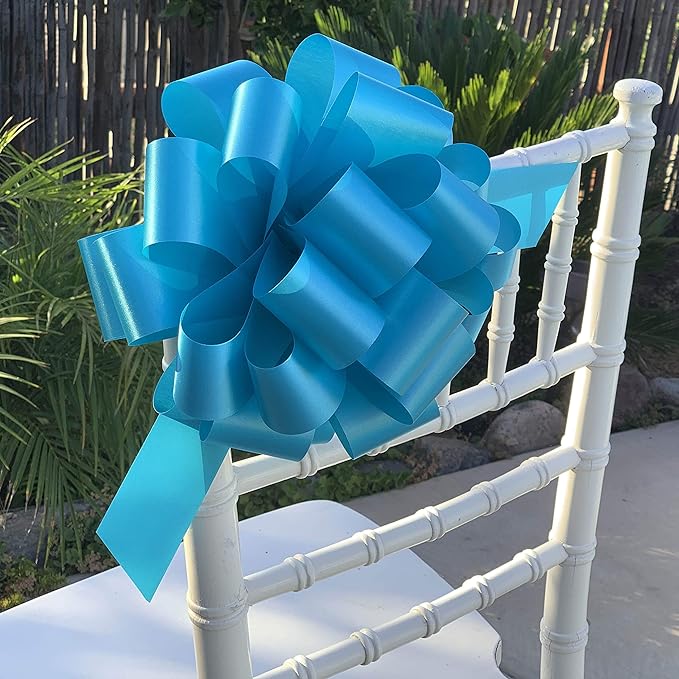Turquoise Decorative Ribbon Pull Bows - 9" Wide, Set of 6, Spring, Gift Basket, Presents, Birthday, Fundraiser, Wedding, Reception, Anniversary, Decoration, Classroom, Office, Christmas, Easter
