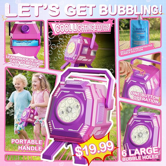 Bubble Machine with Lights, Big Bubbles Bubble Maker Toys for Kids & Toddler, 320ml Large Tank, Battery Operated Bubble Blower for Birthday Parties, Weddings, Indoor & Outdoor Play