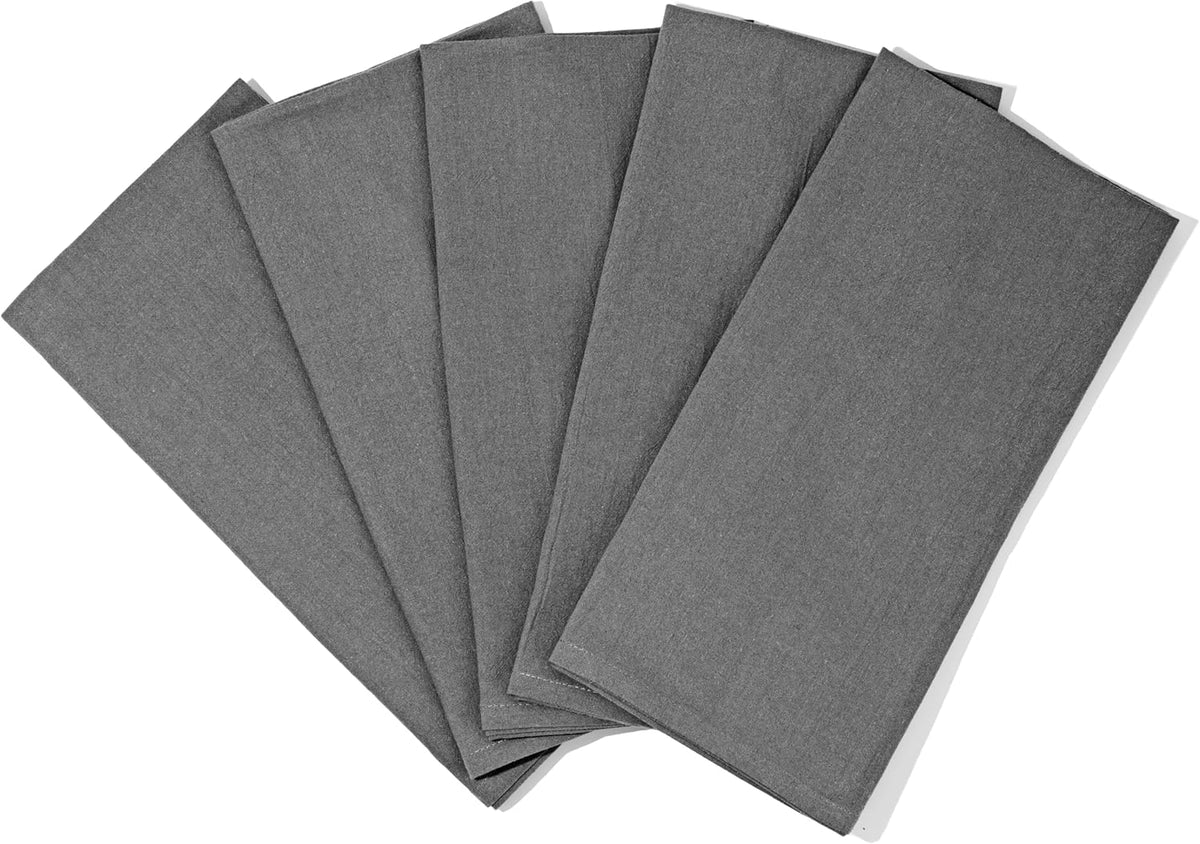 Gray Flour Sack Tea Towels - 100% Cotton, 5 Pack, 27"x27" Extra Large, Highly Absorbent Gray Dish Drying Towels - Gray Baking Towels