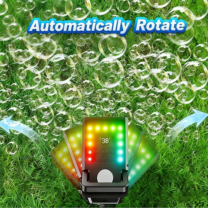Bubble Machine Remote Control 98ft Range,Auto Rotation & 11 RGB Lights, 1800mAh Rechargeable Battery/USB-C Charging,Top-Fill Portable Bubble Maker for Kids Birthday Party Wedding Pool Outdoor