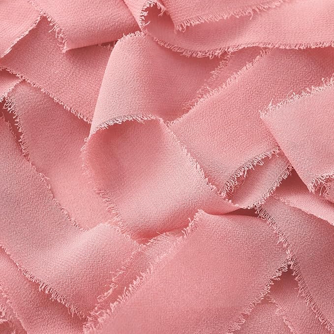 DORIS HOME Dusty Rose Chiffon Ribbon for Flower Bouquet, 2" x21Yd Fabric Ribbon for Gift Wrapping, Handmade Frayed Ribbon for Wedding, Chiffon Silk Ribbon for Christmas Decorations