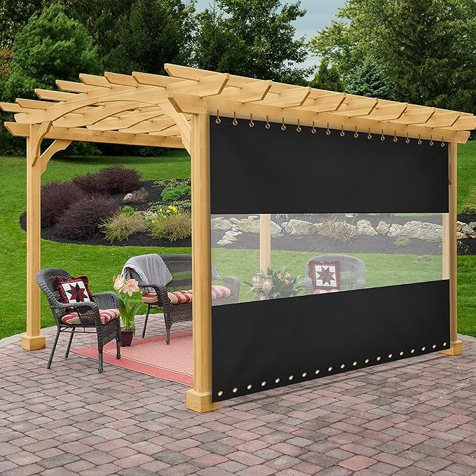 Covers & All Outdoor Clear Panel Curtain, 12 oz Vinyl Outdoor Curtains for Patio, Weather Resistant Waterproof Tarp with Brass Grommets for Pergola, Porch, Gazebos, Balcony (10'H x 10'W Feet, Black)