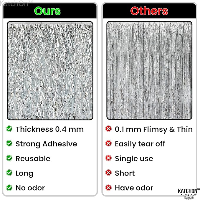 KatchOn, XtraLarge Wavy Silver Foil Fringe Curtain - Pack of 2, Silver Streamers Backdrop for Disco Party Decorations, Graduation Decorations 2026 Bachelorette Birthday Decor Prom Decorations 2026