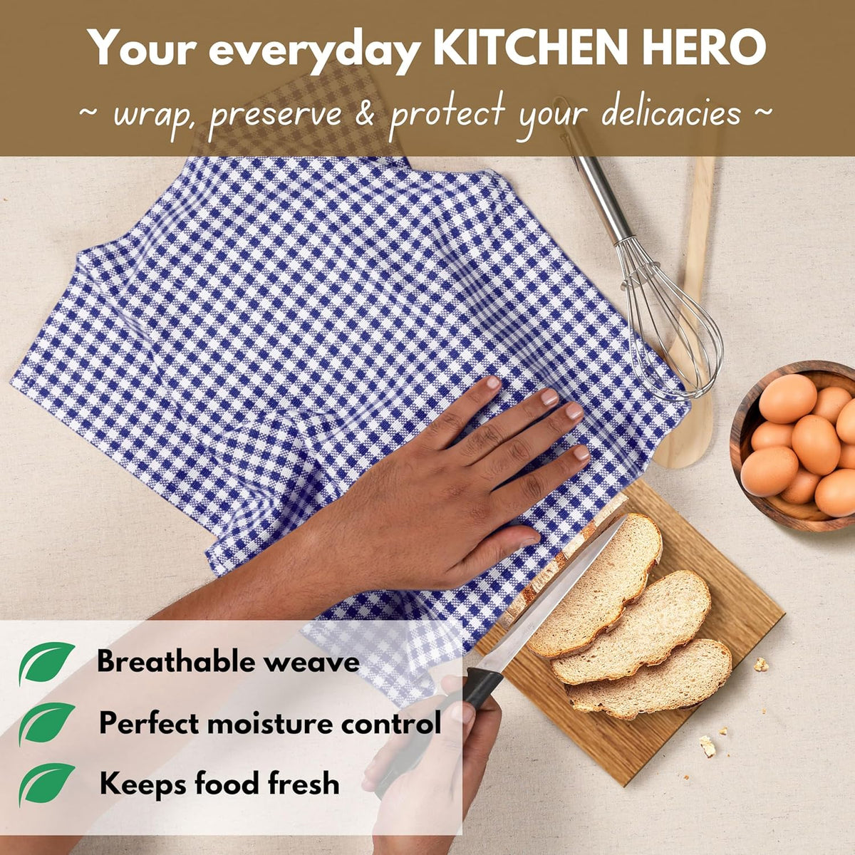 Native Fab Gingham Dish Towels 16x26 inches Set of 4 - Absorbent Washable Dishcloths, Dish Towels for Quick Drying Dishes