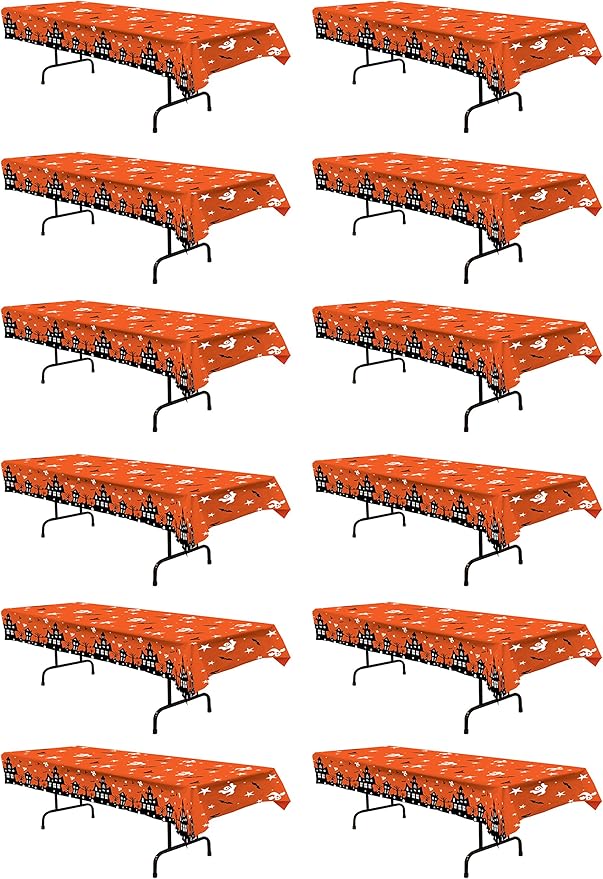 Beistle Haunted House Tablecovers, 54” x 108”, 12 Pieces – Plastic Table Cloth, Rectangular, Halloween