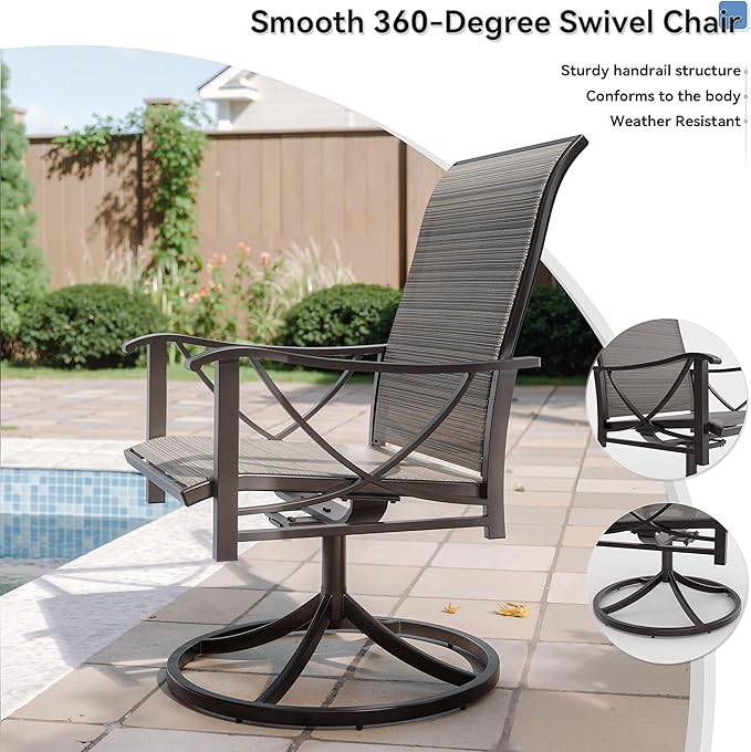 Kurapika 9-Piece Patio Dining Set, Outdoor Large Table with Umbrella Hole, 6 Stationary Chairs and 2 Swivel/Rocking Chairs, Patio Furniture Set for Garden, Deck, Porch, Pool All Weather, Brown