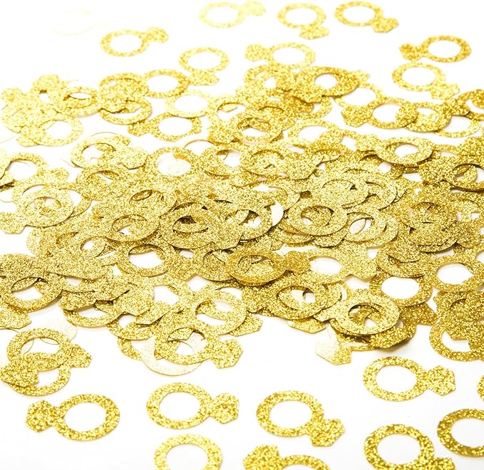 MOWO Gold Diamond Ring Confetti Table Decor and Event Decor, Gold Glitter, 200 Count