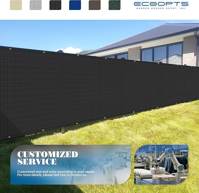 ECOOPTS 4'x21' Privacy Fence Screen Windscreen with Copper Grommets, Fit for Commercial Fence and Residential Garden Outdoor 90% UV Blockage, Cable Zip Ties Included (Black)