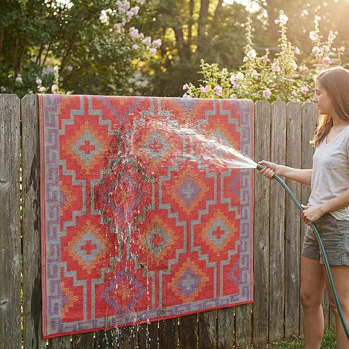 Fab Habitat Outdoor Rug - Waterproof, Fade Resistant, Crease-Free - Premium Recycled Plastic - Vintage Kilim - Porch, Deck, Balcony, Mudroom, Laundry Room, Patio - Lhasa - Orange & Violet - 3 x 5 ft