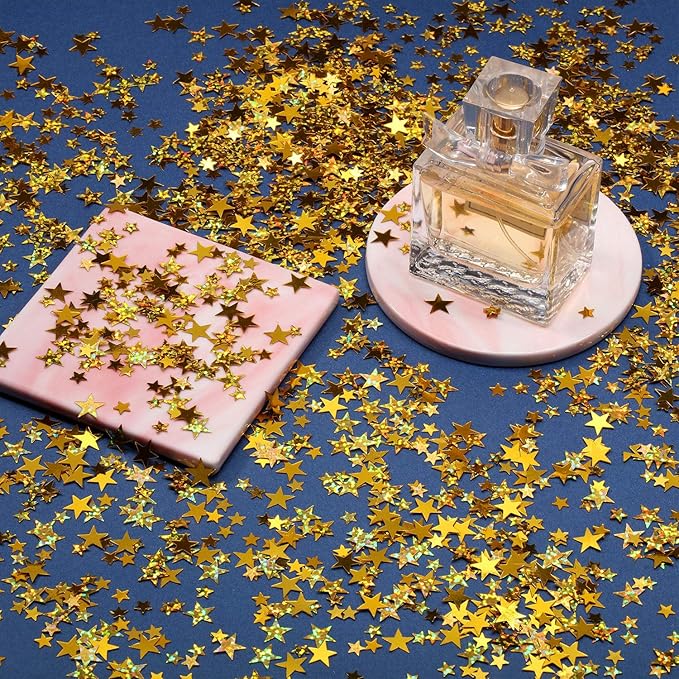 Hestya Star Confetti Glitter Table Confetti Metallic Foil Stars for Graduation Wedding Birthday Party Decorations(Glitter Gold Set,10mm and 6mm,60g)