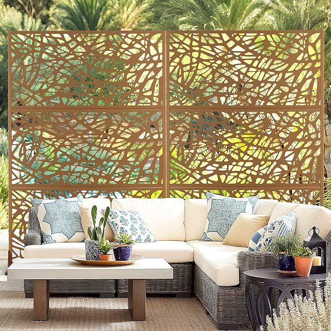 Outdoor Privacy Screen,72" H×47" W Metal Privacy Screen, Freestanding Privacy Fence Panels for Patio