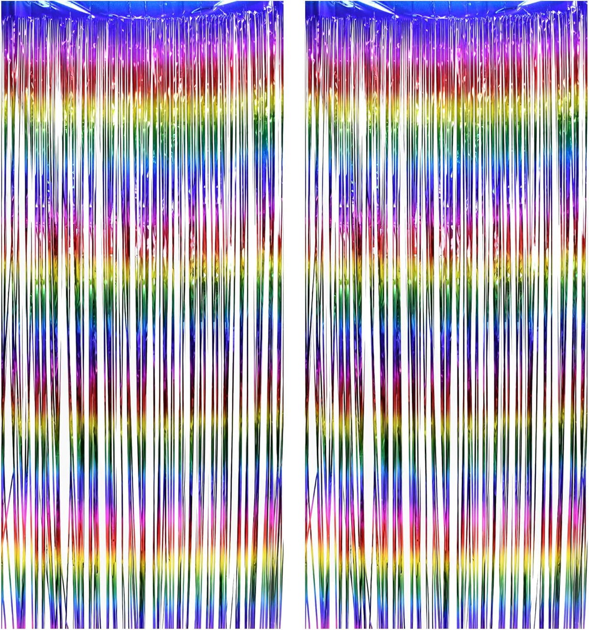 Braveshine Fringe Backdrop Tinsel Foil Curtains - 2 Pack Colorful Metallic Streamers Backdrops for Doorway