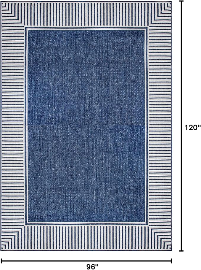 Nuloom Asha Navy/Ivory, 8' x 10', Casual, Striped Border, Soft and Cozy, High Traffic, Stain Resistant, Easy Clean, Durable Area Rug for Indoor/Outdoor Patio, Deck, Porch, Garden, Courtyard