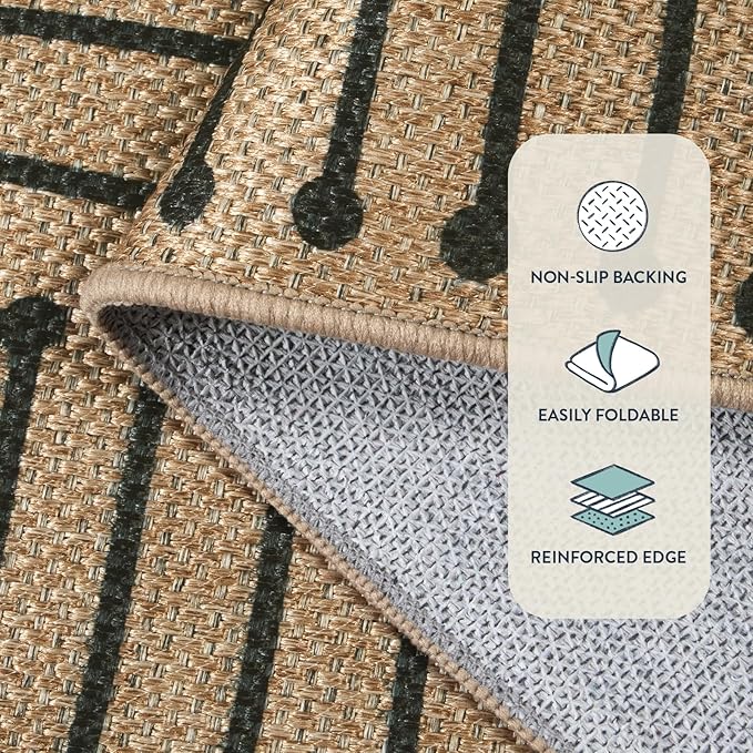 Lahome Neutral Geometric Washable Runner Rug, 2x8 Kitchen Runners for Hallways Non Slip Entryway Rug, Farmhouse Rhombus Low Pile Non Shedding Nature Indoor Outdoor Carpet Runner for Laundry Room