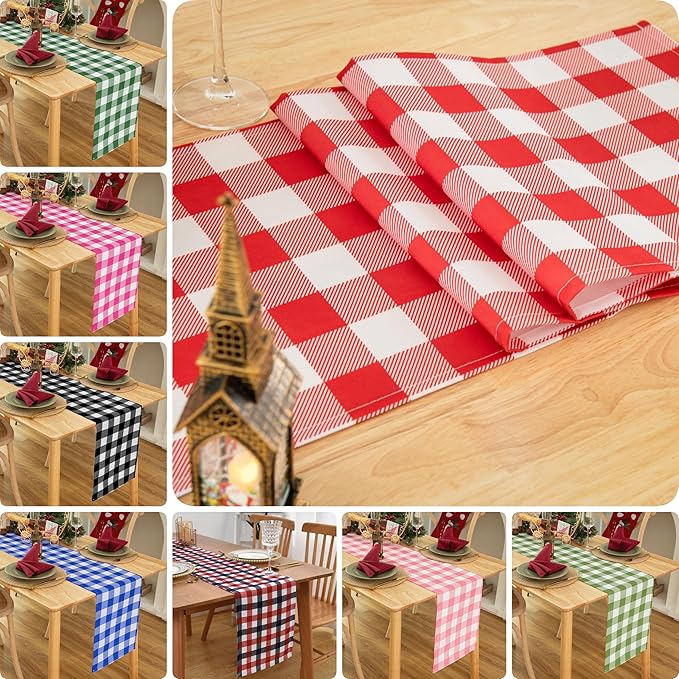 Waterproof Checkered Tablecloth Runner Fabric - Rectangle 12x108 Inch Classic Gingham Buffalo Plaid Table Cloth for Indoor/Outdoor Use - Table Cover for Kitchen, BBQs, and Parties