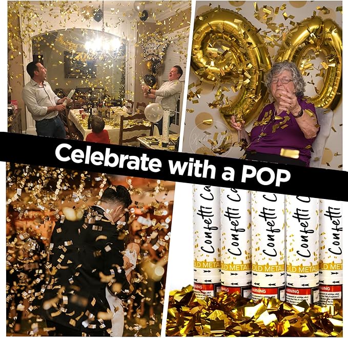 Blaise Pyro & Party Gold Confetti Poppers - Easy to Use Paper Confetti Poppers for Weddings, Birthdays, Anniversaries & More - Colorful Confetti Cannon for Memorable Photos - 2 Pack, 12 Inch