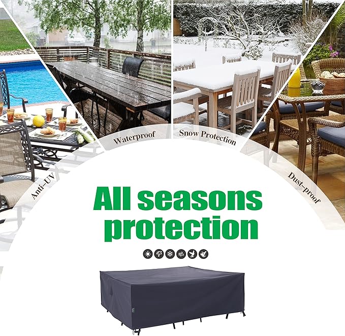 F&J Outdoors Patio Table Covers Waterproof Rectangular 86 x 44 x 27.5 inches, UV Resistant Snow Protection for Outdoor Dining Tables, Grey