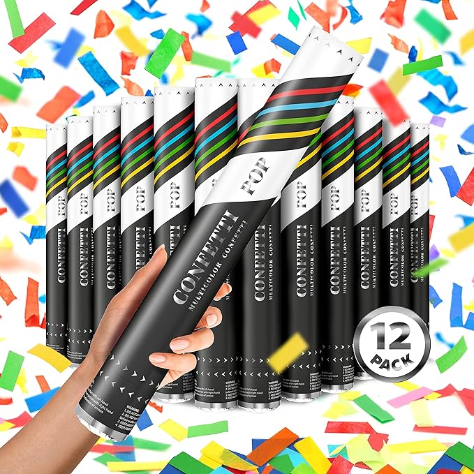 16" Confetti Poppers Cannon - 12pack Extra Large Party Poppers, Confetti Shooters, Multicolor Biodegradable Cannons, Launch 25ft, Loud Pop - Birthdays, Wedding Send Off, New Year's Eve