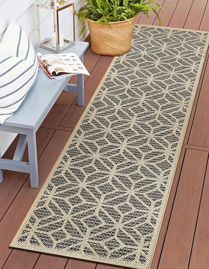 Rugshop Blue Contemporary Geometric Indoor/Outdoor Area Rug — Hose Washable for Hallway, Entryway and Kitchen, 2'3" x 12'