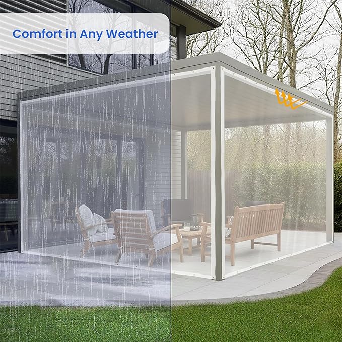 Covers & All Outdoor Clear Tarp Curtain, 18oz Clear Outdoor Curtains for Patio, Waterproof & Tear Proof Transparent PVC Vinyl Tarp with Rustrpoof Grommets for Porch, Gazebos, Balcony (4'H x 8'W feet)