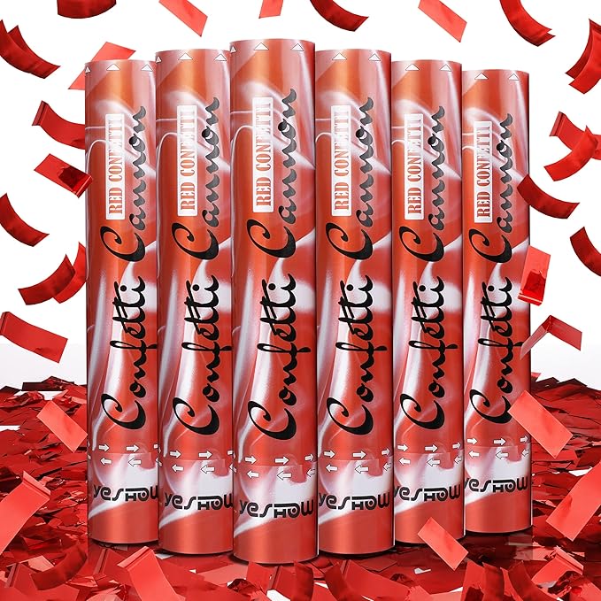 Confetti Cannon Party Poppers Shooters Red,YESHOW Confetti Bomb Blaster(6 pack) for Birthday Christmas New Year’s Eve Wedding Graduation