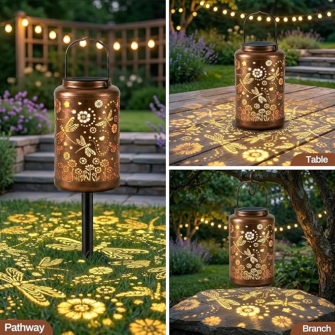 Dragonfly Solar Lanterns Outdoor Waterproof,Birthday Gifts for Women Mom Grandma,Decorative Hanging Garden Decor for Yard, Patio, Backyard, Porch