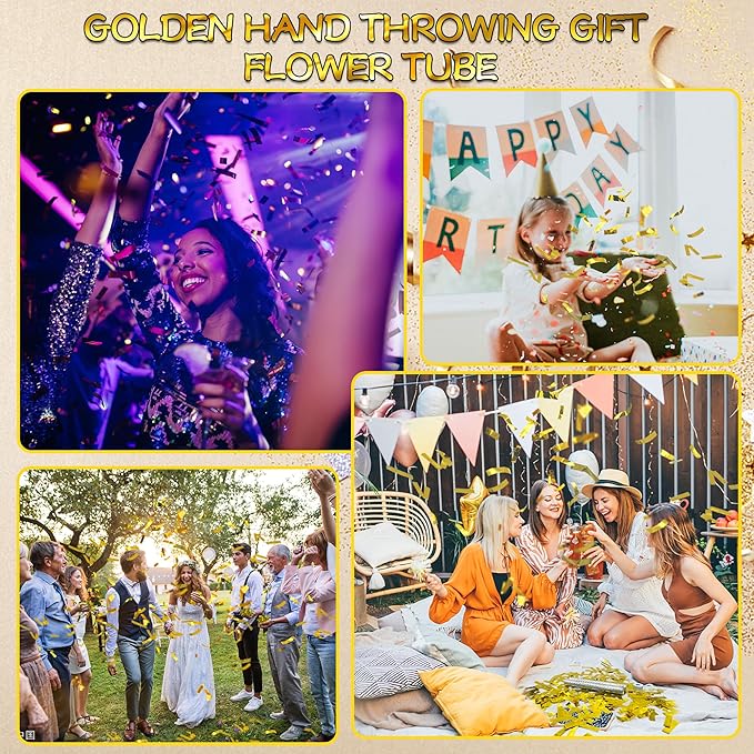 12 Pack Gold Confetti Wands Handheld Confetti Flick Flutter Sticks for Wedding Birthday Graduation Baby Shower Anniversary Christmas New Year's Party Celebrations Supplies
