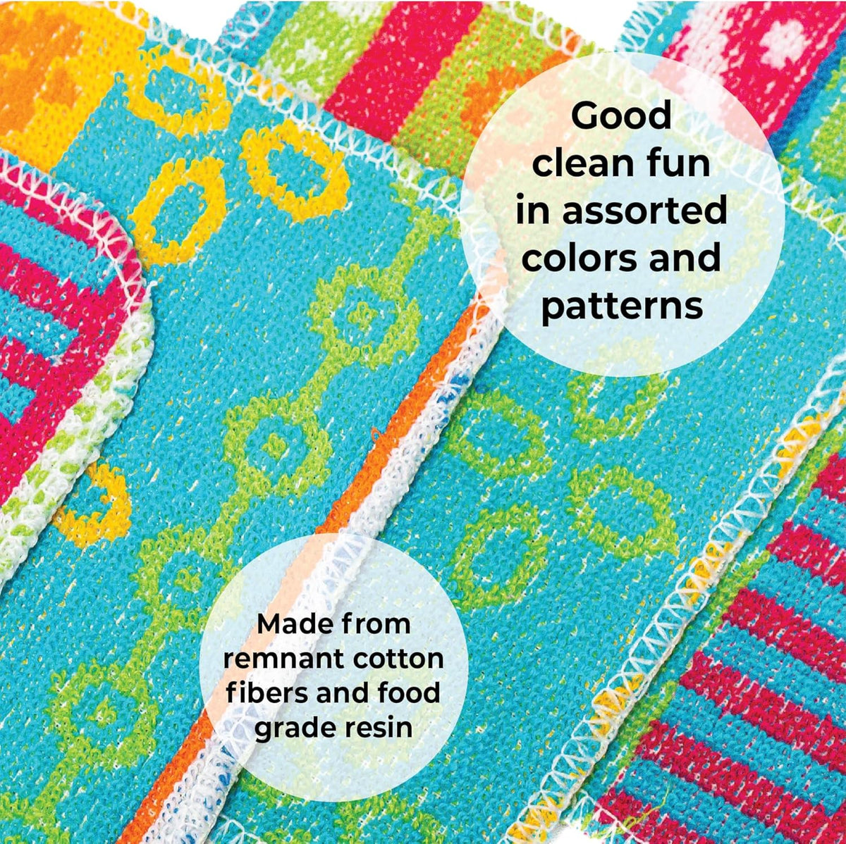 Skoy Scrub, 4-Pack Reusable, Non-Scratching Dish Scrubber for Kitchen and Household Cleaning, Planet-Friendly, Dishwasher Safe Soft Scrub, Assorted Colors and Designs