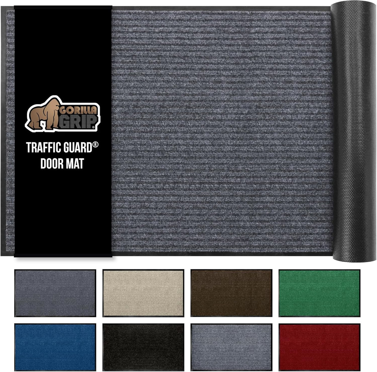 GORILLA GRIP Traffic Guard Door Mat, 60x36, Heavy Duty Welcome Mats, Commercial Office Space Doormat, Waterproof, Fade Resistant, Strong Rubber Backing, Low Profile, Shoe and Boot Scraper, Gray